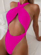 Cross Back Halter Hollow Out Adjustable Strap One Piece