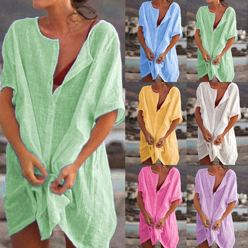 Camisa larga lisa de algodón y lino