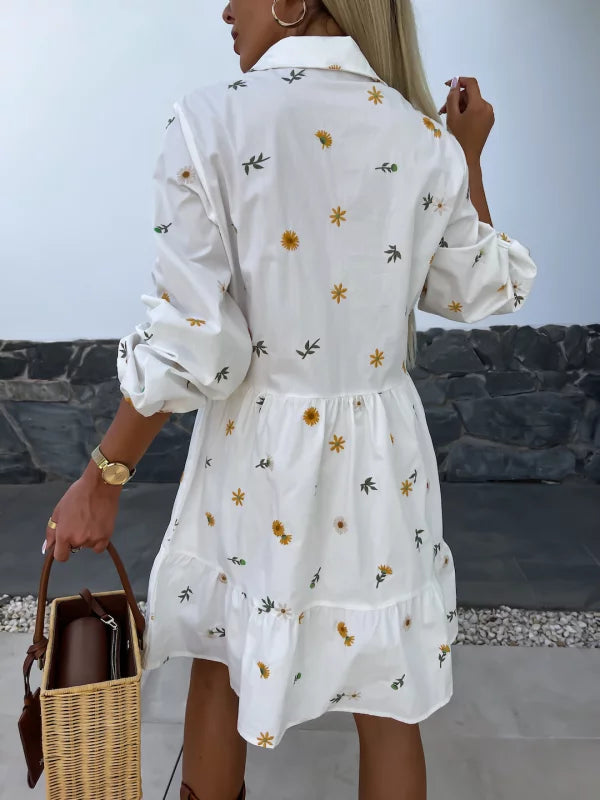 Rosa - White Shirt Dress with Daisy Floral Design