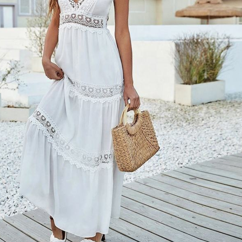 Paulina – Lace Strap Dress with V-Neckline